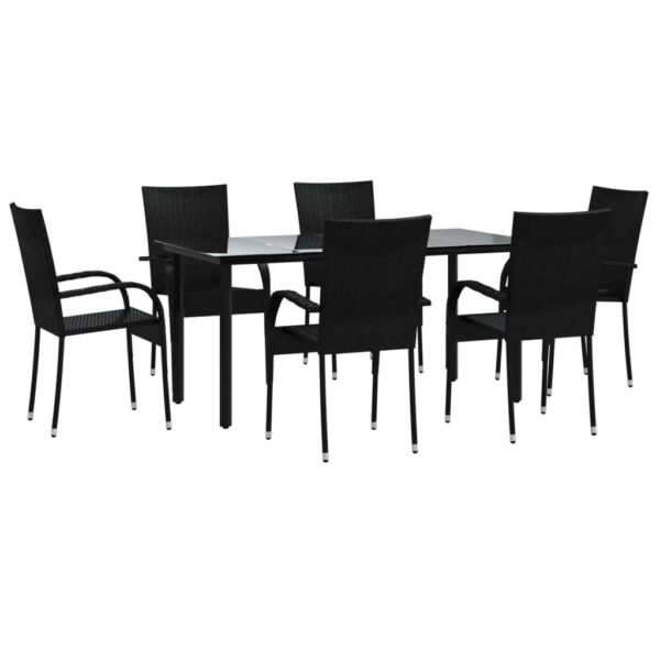 vidaXL 7 Piece Patio Dining Set Black Poly Rattan - Image 3