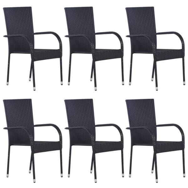 vidaXL 7 Piece Patio Dining Set Black Poly Rattan - Image 4