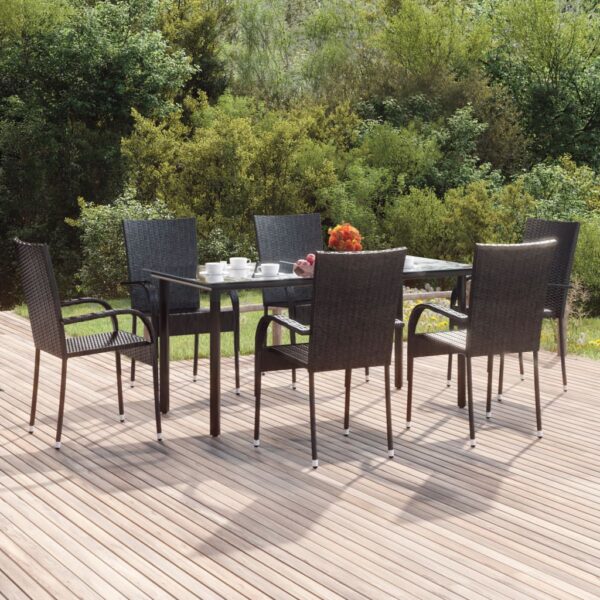 vidaXL 7 Piece Patio Dining Set Black Poly Rattan