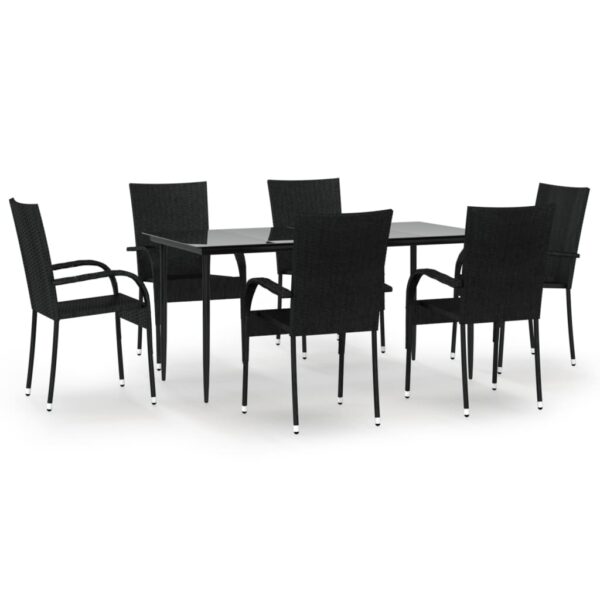 vidaXL 7 Piece Patio Dining Set Black Poly Rattan - Image 2