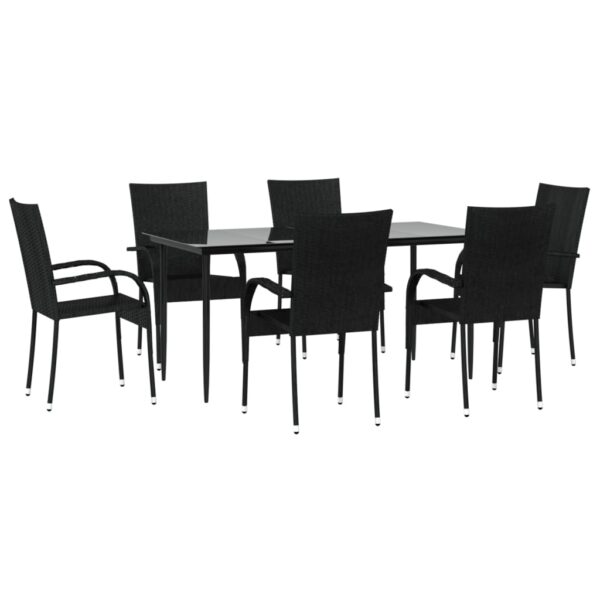 vidaXL 7 Piece Patio Dining Set Black Poly Rattan - Image 3