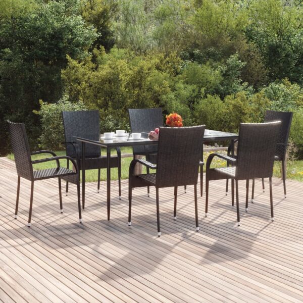 vidaXL 7 Piece Patio Dining Set Black Poly Rattan