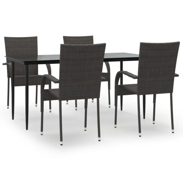 vidaXL 5 Piece Patio Dining Set Brown Poly Rattan - Image 2