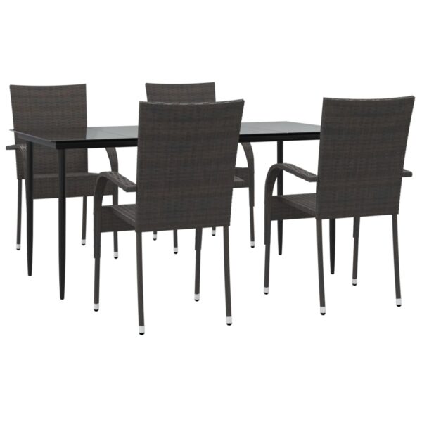 vidaXL 5 Piece Patio Dining Set Brown Poly Rattan - Image 3