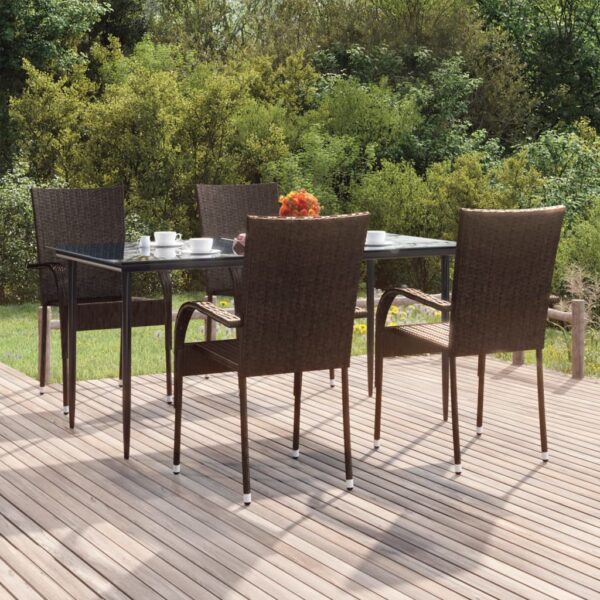 vidaXL 5 Piece Patio Dining Set Brown Poly Rattan