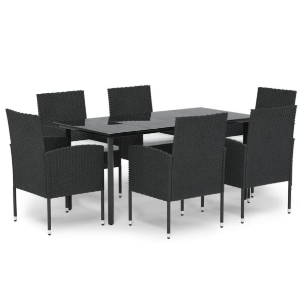 vidaXL 7 Piece Patio Dining Set with Cushions Black Poly Rattan - Image 2