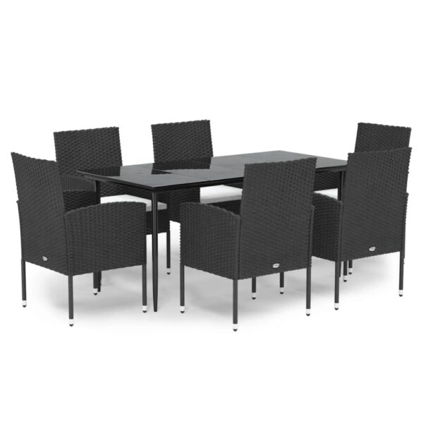 vidaXL 7 Piece Patio Dining Set with Cushions Black Poly Rattan - Image 2