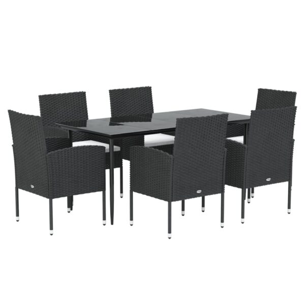 vidaXL 7 Piece Patio Dining Set with Cushions Black Poly Rattan - Image 3