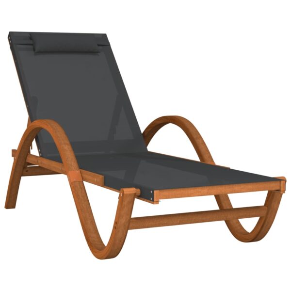 vidaXL Sun Lounger with Pillow Gray Textilene and Solid Wood Poplar - Image 2