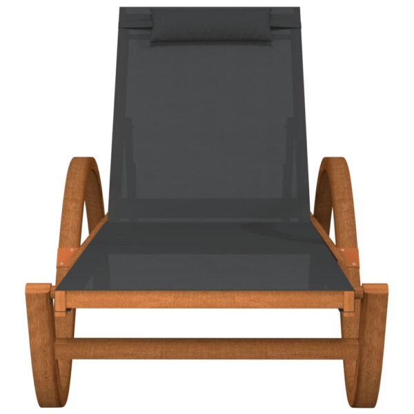 vidaXL Sun Lounger with Pillow Gray Textilene and Solid Wood Poplar - Image 3