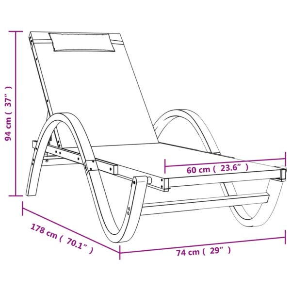 vidaXL Sun Lounger with Pillow Gray Textilene and Solid Wood Poplar - Image 9