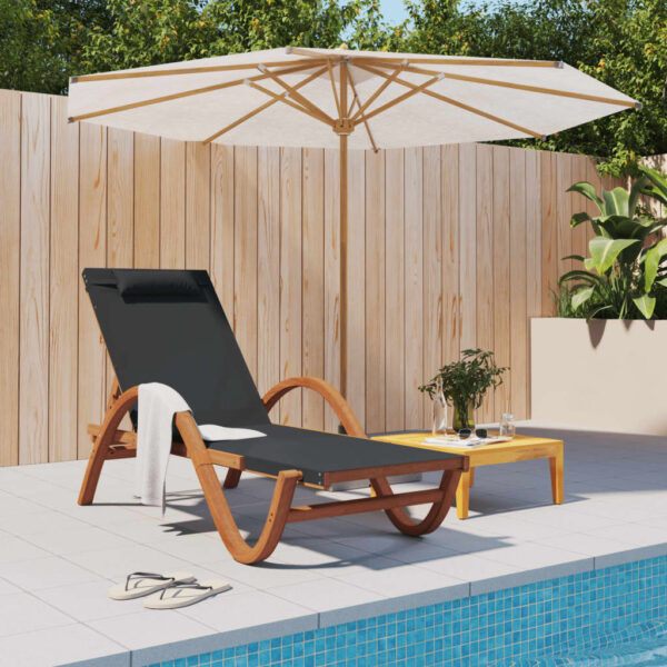 vidaXL Sun Lounger with Pillow Gray Textilene and Solid Wood Poplar