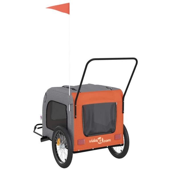 vidaXL Pet Bike Trailer Orange and Gray Oxford Fabric and Iron - Image 8