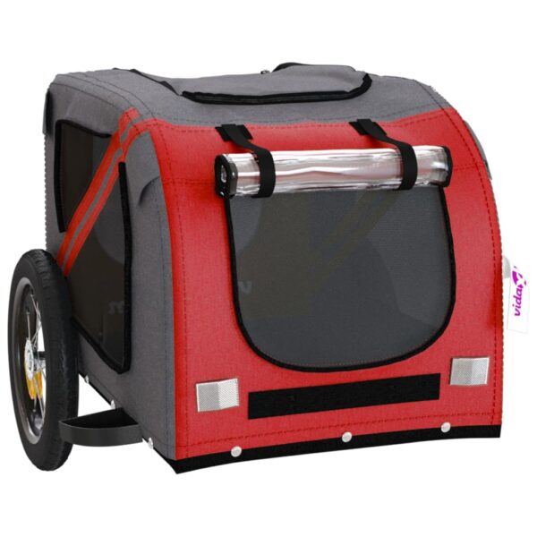 vidaXL Pet Bike Trailer Red and Gray Oxford Fabric and Iron - Image 5