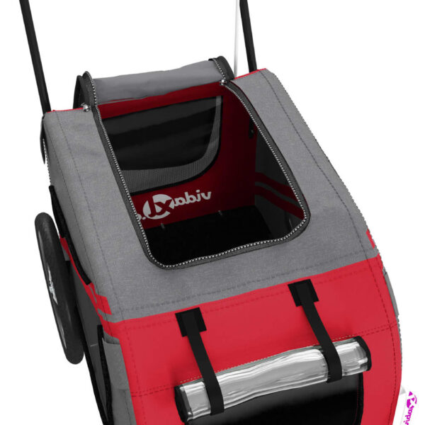 vidaXL Pet Bike Trailer Red and Gray Oxford Fabric and Iron - Image 10