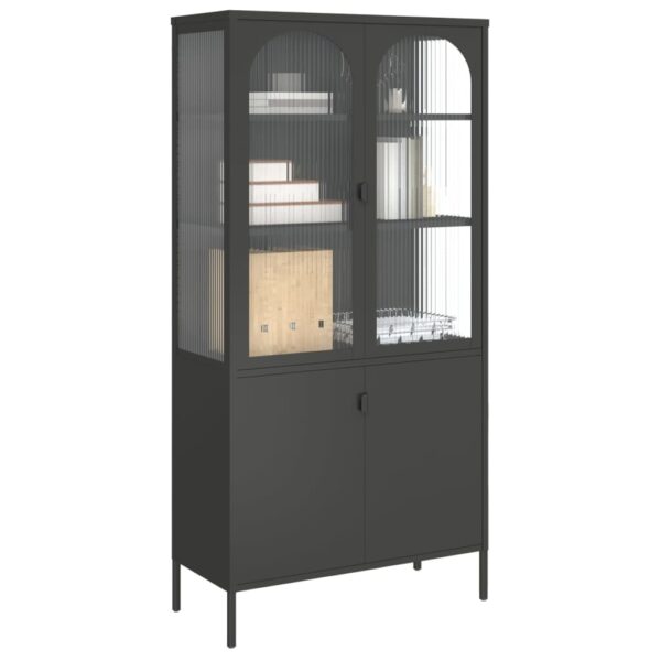 vidaXL Highboard Black 35.4"x15.7"x70.9" Glass and Steel - Image 4