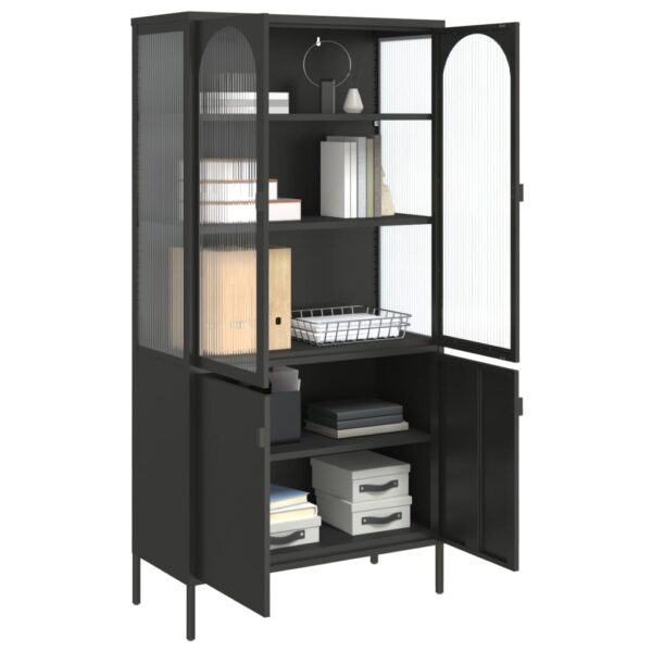 vidaXL Highboard Black 35.4"x15.7"x70.9" Glass and Steel - Image 5