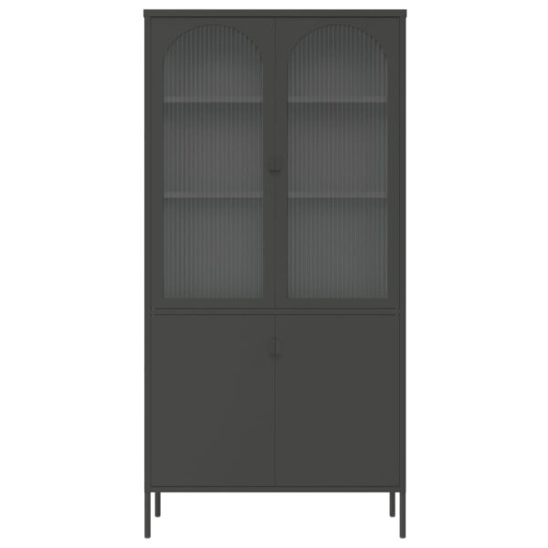 vidaXL Highboard Black 35.4"x15.7"x70.9" Glass and Steel - Image 6