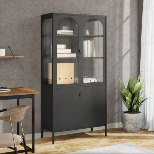 vidaXL Highboard Black 35.4"x15.7"x70.9" Glass and Steel