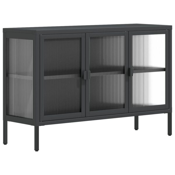 vidaXL Sideboard Black 41.3"x13.8"x27.6" Glass and Steel - Image 2