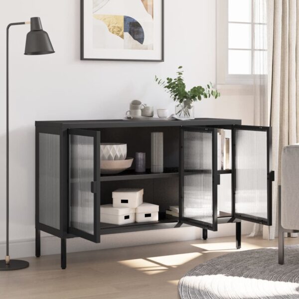 vidaXL Sideboard Black 41.3"x13.8"x27.6" Glass and Steel - Image 3