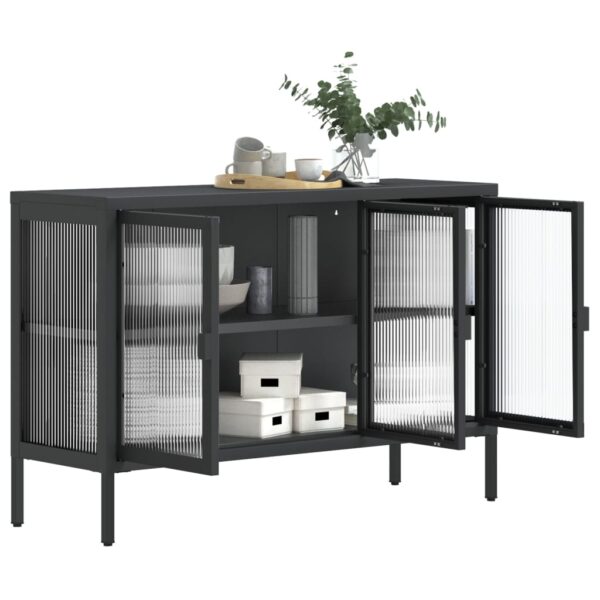 vidaXL Sideboard Black 41.3"x13.8"x27.6" Glass and Steel - Image 4