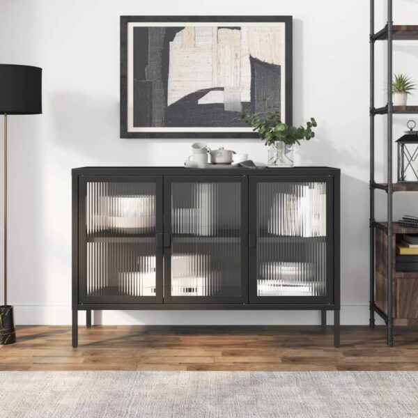 vidaXL Sideboard Black 41.3"x13.8"x27.6" Glass and Steel