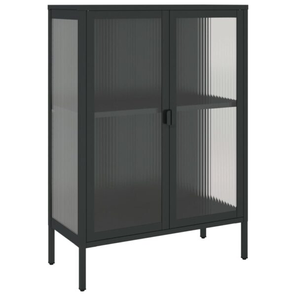 vidaXL Sideboard Black 29.5"x13.8"x41.3" Glass and Steel - Image 2