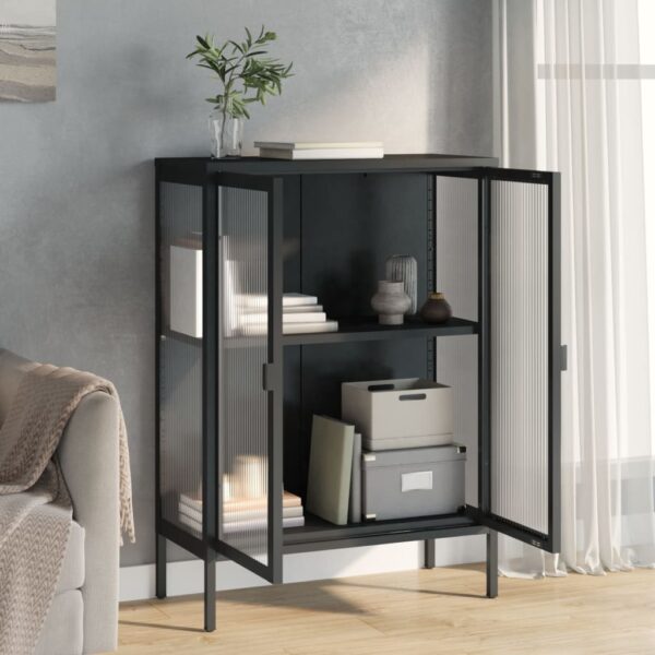 vidaXL Sideboard Black 29.5"x13.8"x41.3" Glass and Steel - Image 3