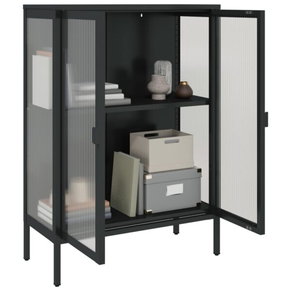 vidaXL Sideboard Black 29.5"x13.8"x41.3" Glass and Steel - Image 5