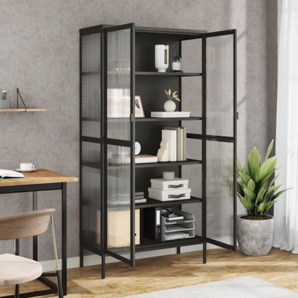 vidaXL Highboard Black 33.5"x15.7"x70.9" Glass and Steel - Image 3