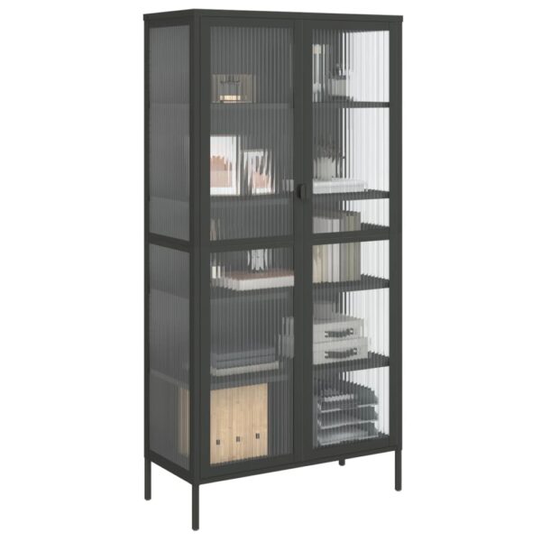 vidaXL Highboard Black 33.5"x15.7"x70.9" Glass and Steel - Image 4