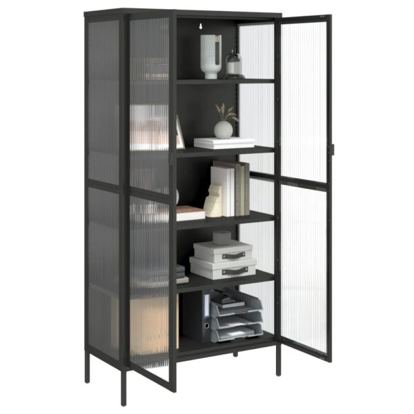 vidaXL Highboard Black 33.5"x15.7"x70.9" Glass and Steel - Image 5