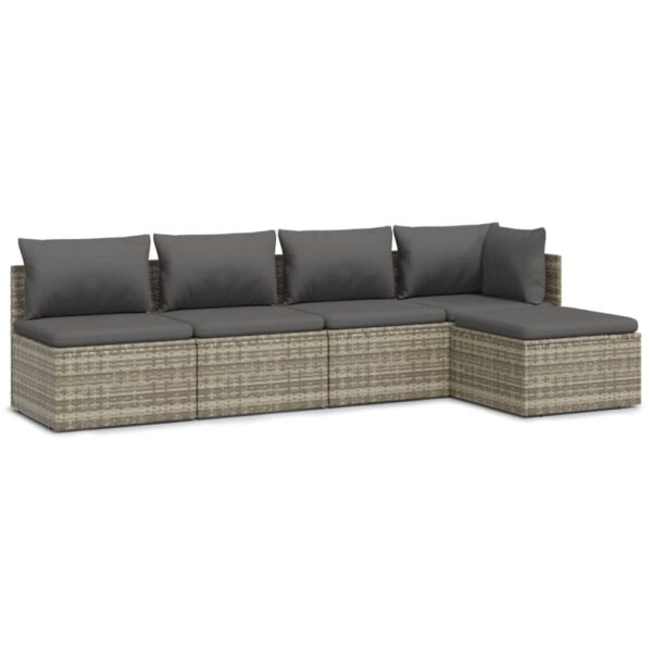 vidaXL 5 Piece Patio Lounge Set with Cushions Gray Poly Rattan - Image 2