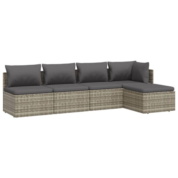 vidaXL 5 Piece Patio Lounge Set with Cushions Gray Poly Rattan - Image 4