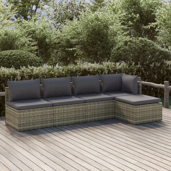 vidaXL 5 Piece Patio Lounge Set with Cushions Gray Poly Rattan