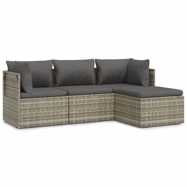 vidaXL 4 Piece Patio Lounge Set with Cushions Gray Poly Rattan - Image 2