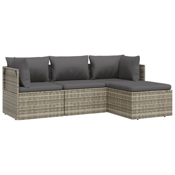 vidaXL 4 Piece Patio Lounge Set with Cushions Gray Poly Rattan - Image 4