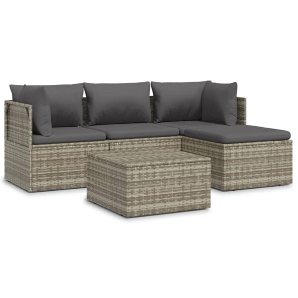 vidaXL 5 Piece Patio Lounge Set with Cushions Gray Poly Rattan - Image 2