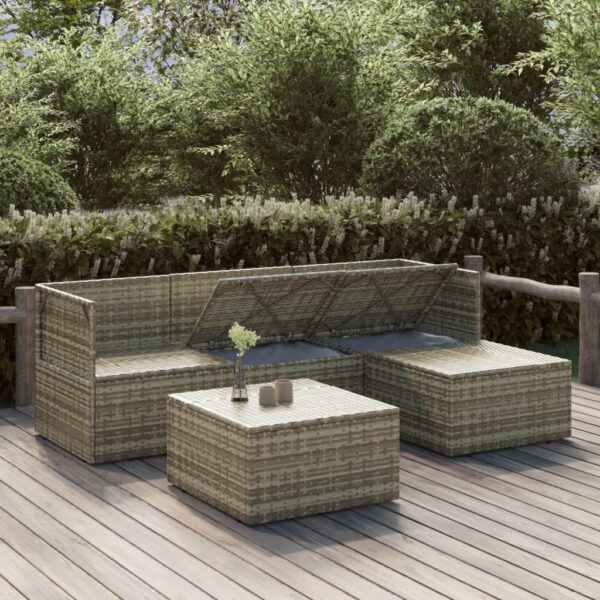 vidaXL 5 Piece Patio Lounge Set with Cushions Gray Poly Rattan - Image 3