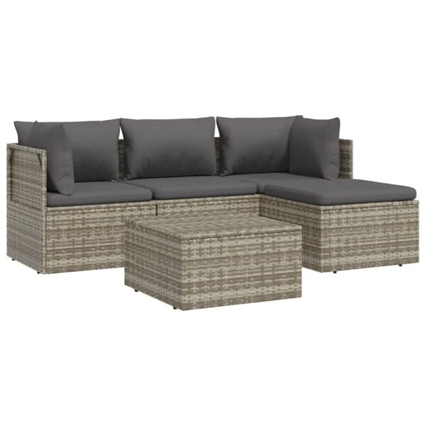 vidaXL 5 Piece Patio Lounge Set with Cushions Gray Poly Rattan - Image 4