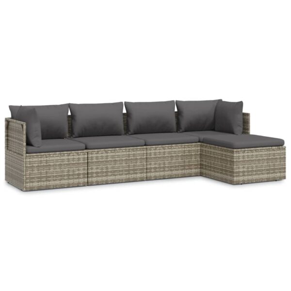 vidaXL 5 Piece Patio Lounge Set with Cushions Gray Poly Rattan - Image 2