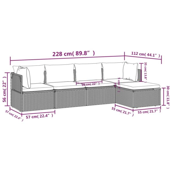 vidaXL 5 Piece Patio Lounge Set with Cushions Gray Poly Rattan - Image 10