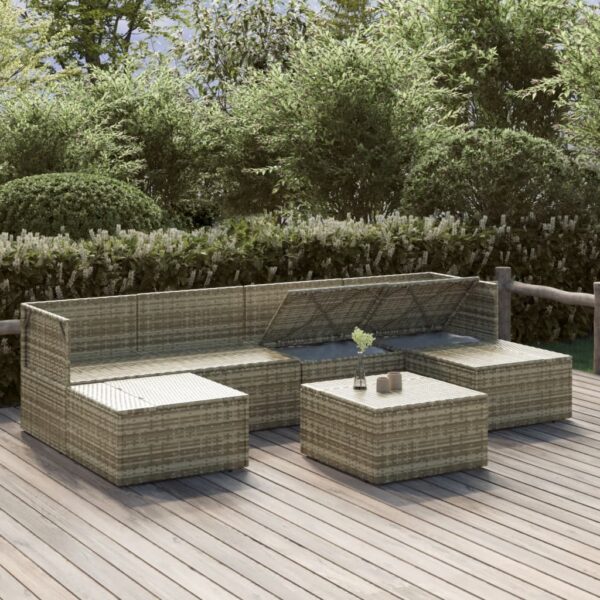 vidaXL 7 Piece Patio Lounge Set with Cushions Gray Poly Rattan - Image 3