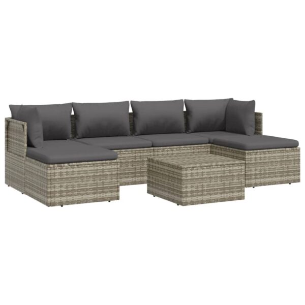 vidaXL 7 Piece Patio Lounge Set with Cushions Gray Poly Rattan - Image 4