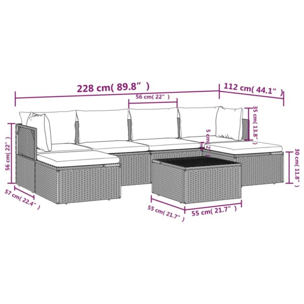 vidaXL 7 Piece Patio Lounge Set with Cushions Gray Poly Rattan - Image 10