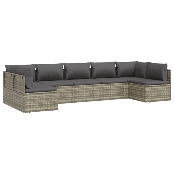 vidaXL 7 Piece Patio Lounge Set with Cushions Gray Poly Rattan - Image 3