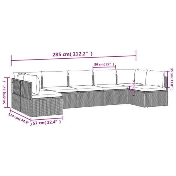 vidaXL 7 Piece Patio Lounge Set with Cushions Gray Poly Rattan - Image 9