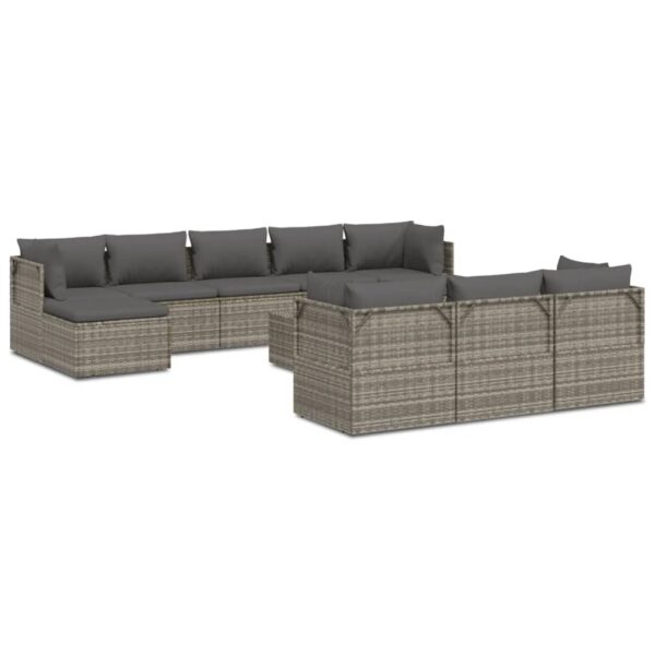 vidaXL 11 Piece Patio Lounge Set with Cushions Gray Poly Rattan - Image 2