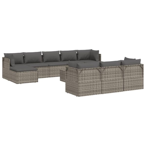 vidaXL 11 Piece Patio Lounge Set with Cushions Gray Poly Rattan - Image 3